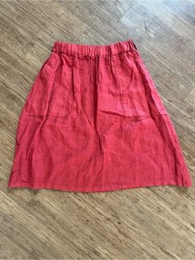Francesca Bettini Italian Red 100% Linen A-Line Midi Skirt Size Small